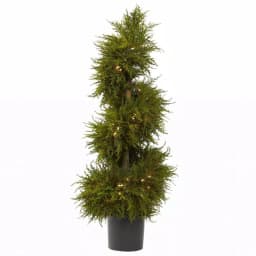 Nearly Natural 43 in. Cedar Spiral Topiary with Lights, Green Artificial Plant in Black Pot thumbnail 1