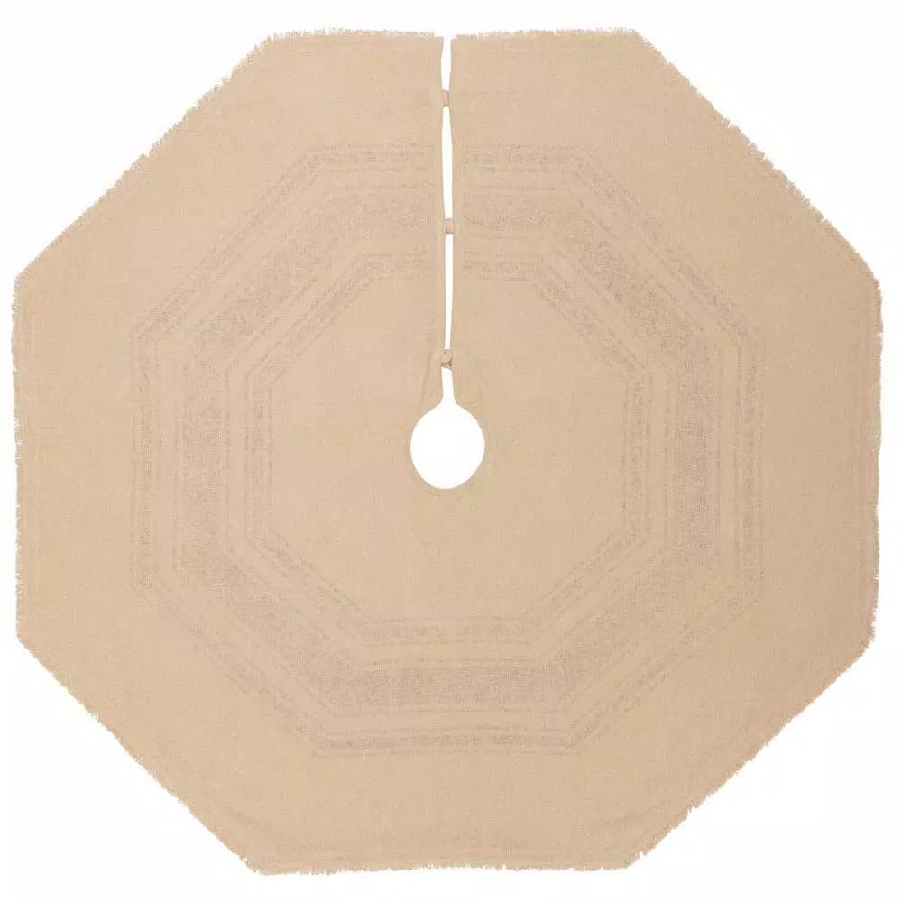 VHC Brands 55 in. Red Vintage Burlap Stripe Farmhouse Christmas Tree Skirt