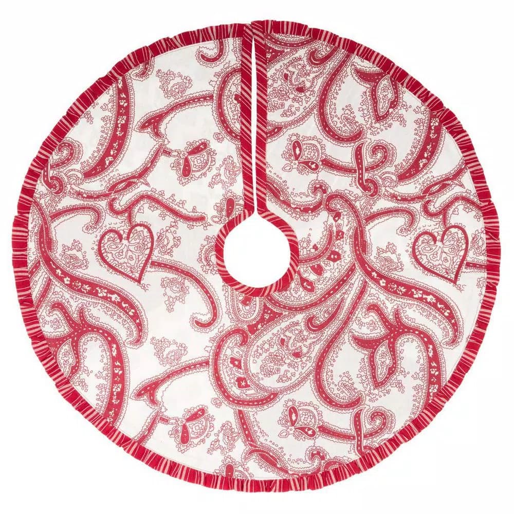 VHC Brands Natalia 21 in. Cherry Red & White Farmhouse Christmas Tree Skirt