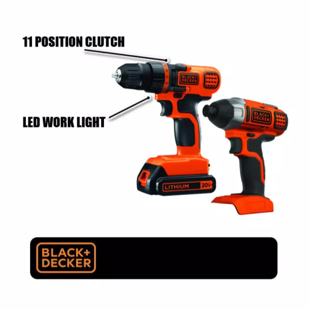 BLACK+DECKER 20V MAX Lithium-Ion Cordless Drill/Driver and Impact Driver 2-Tool Combo Kit