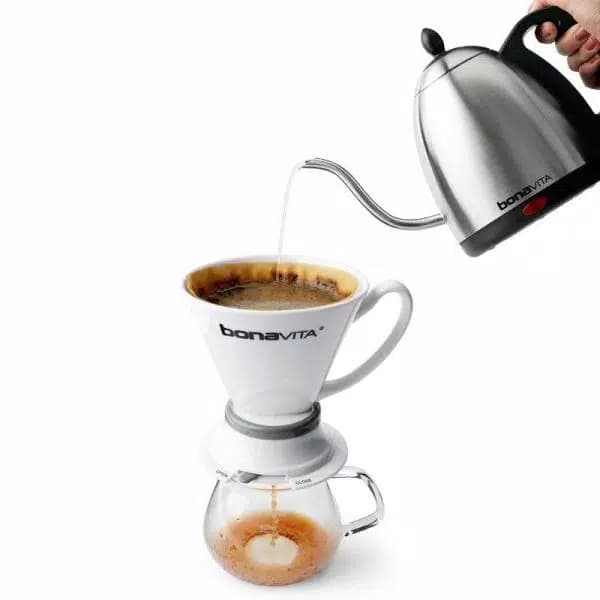Bonavita 4.2-Cup Gooseneck Electric Kettle, 1000W Silver Stainless Steel