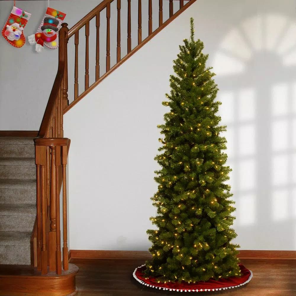 National Tree Company 7.5 ft. North Valley Spruce Pencil Slim Artificial Christmas Tree with 400 Clear Warm Lights
