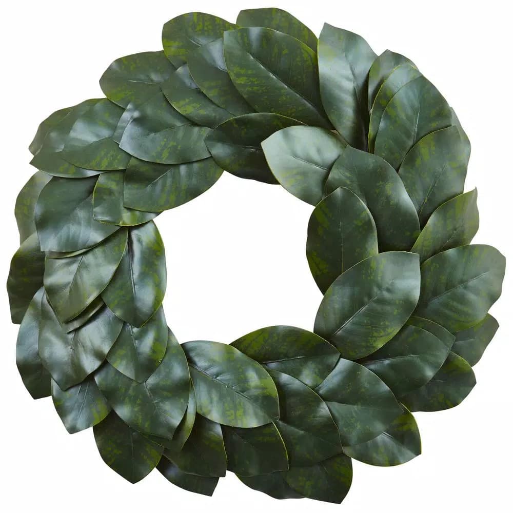 Nearly Natural Magnolia Leaf 24 in. Green Fabric Wreath