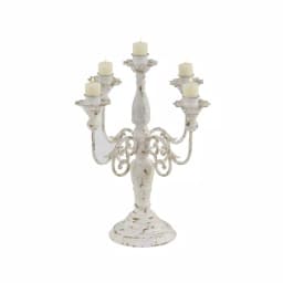 LITTON LANE Distressed White Iron Scroll 5-Light Candelabra Candle Holder thumbnail 2