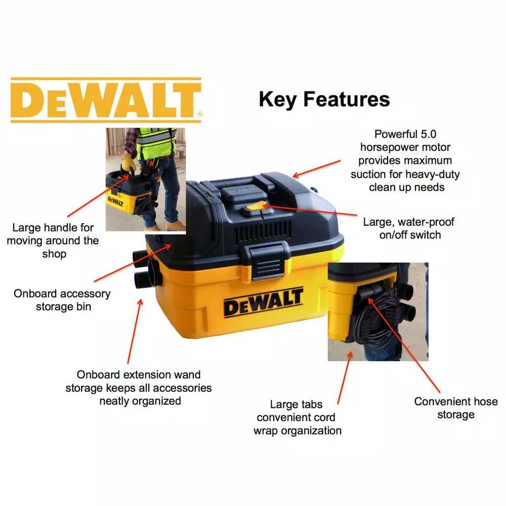 DEWALT 4 Gal. Poly Wet/Dry Vacuum with 5 Peak HP Motor and 20 ft. Power Cord