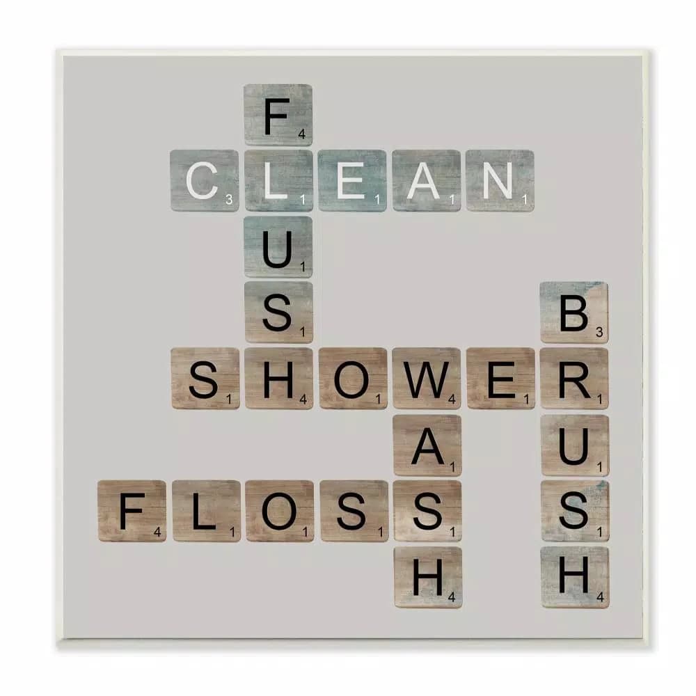 Stupell Industries Longfellow Designs Scrabble Bathroom Illustration 12x12 in. Printed Wood Wall Art
