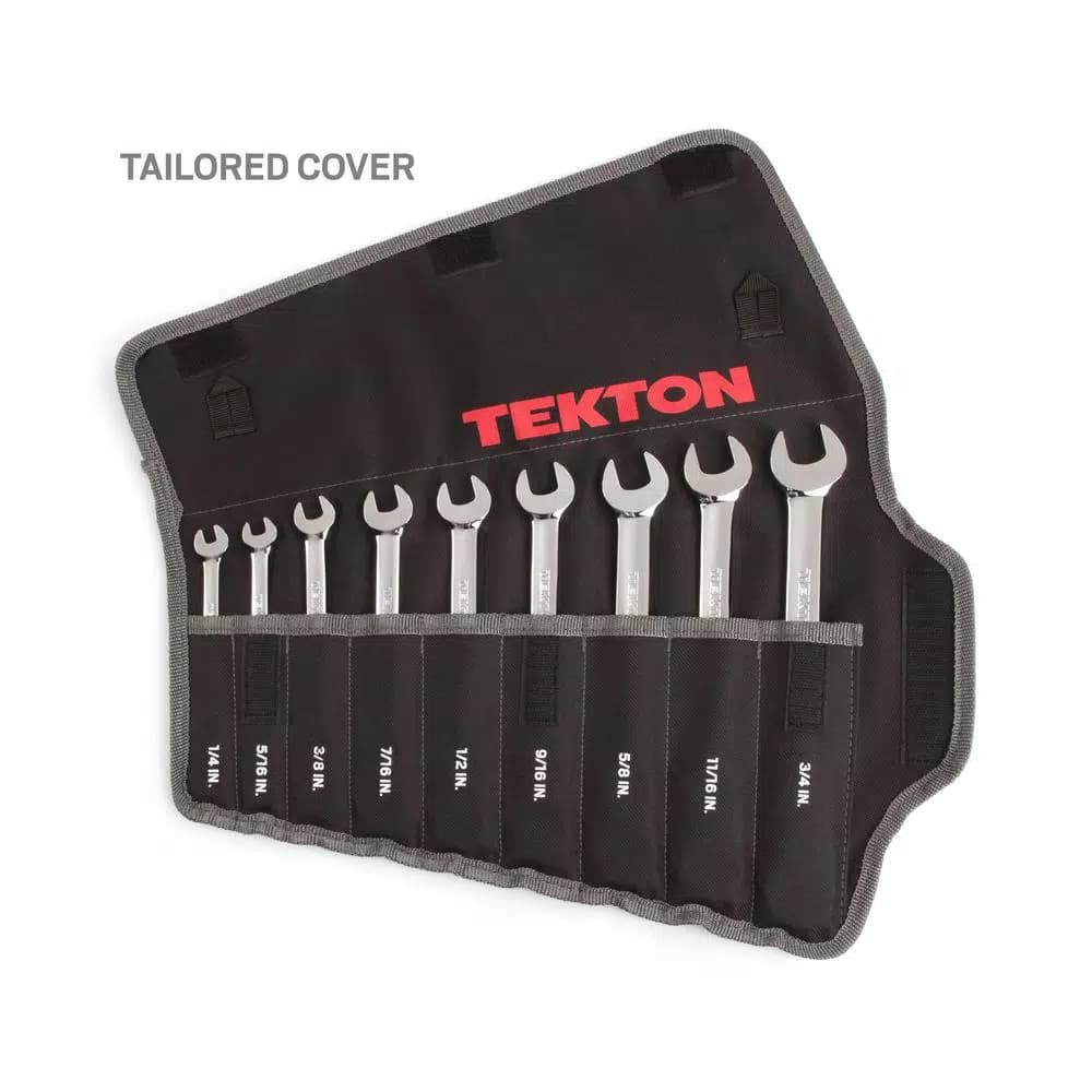 TEKTON 9-Piece Ratcheting Combination Wrench Set, 1/4 in. to 3/4 in., with Roll-Up Pouch