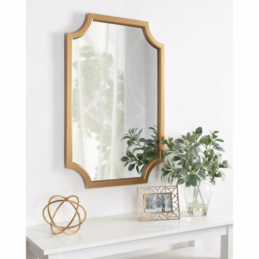 Kate and Laurel Hogan Scallop Corner Accent Mirror, Gold Contemporary Framed Wall Mirror, 24 x 36 in.