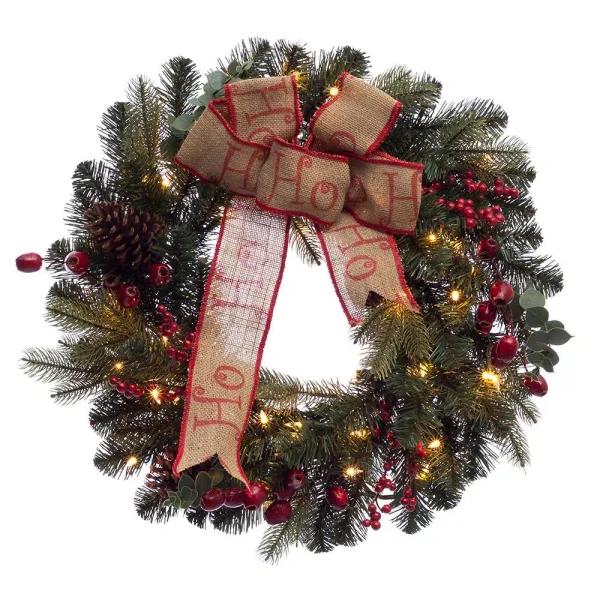 Puleo International 30 in. Pre-Lit Artificial Christmas Wreath with 70 Clear Incandescent Lights
