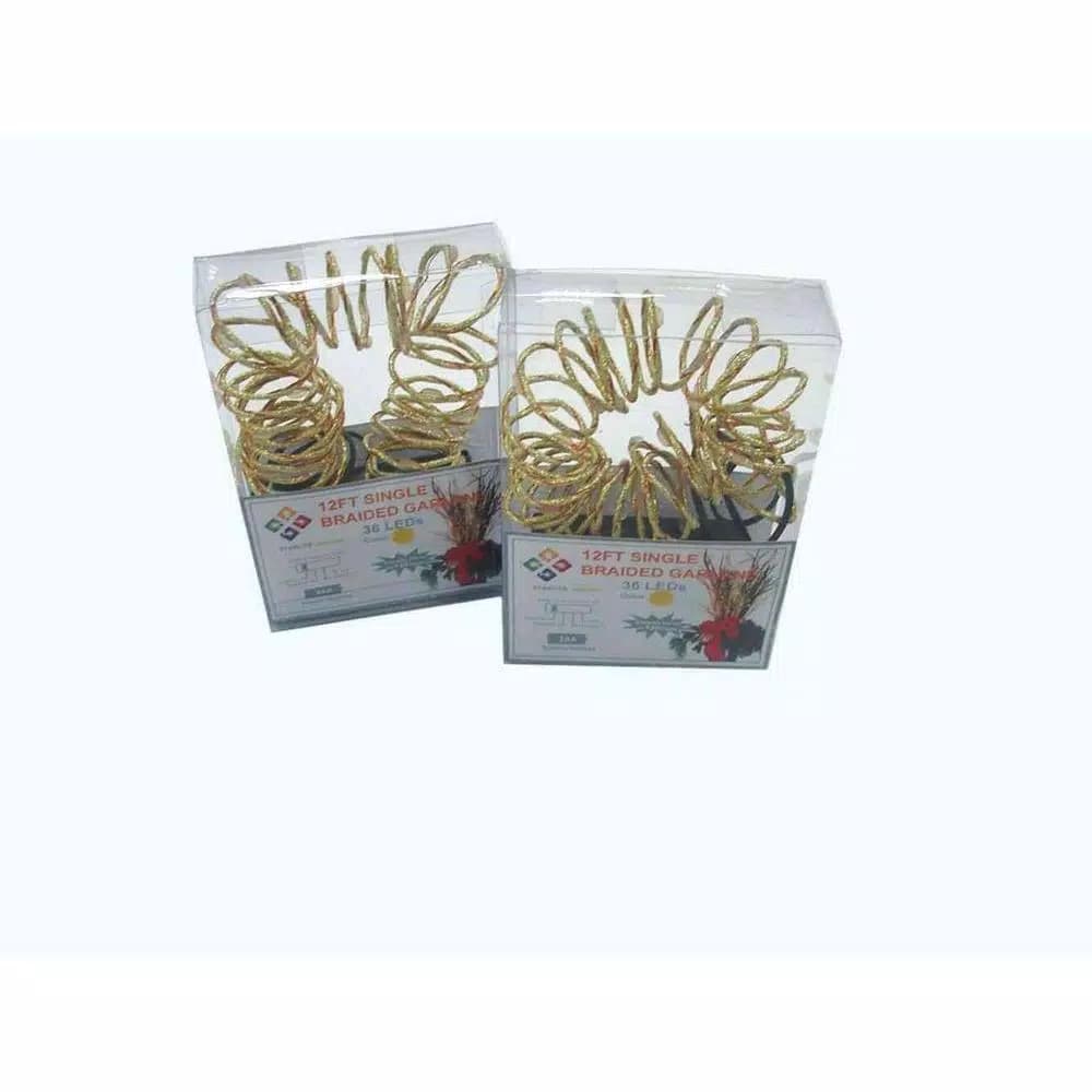 Starlite Creations 12 ft. Pre-Lit LED Gold Single Braided Garland, Battery Operated with Timer (Bundle of 2)