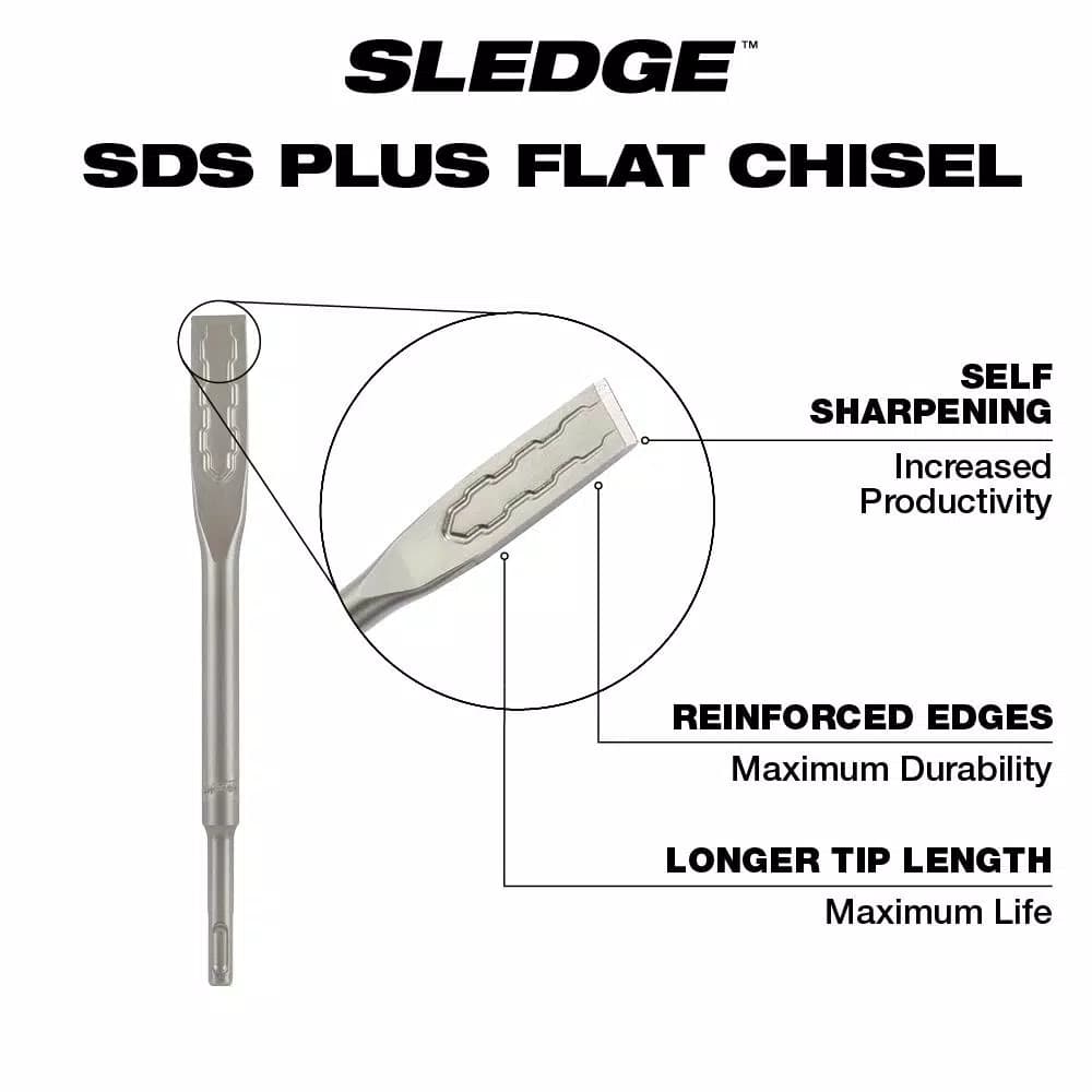 Milwaukee SDS-Plus SLEDGE 3/4 in. x 10 in. Flat Chisel, High-Grade Forged Steel