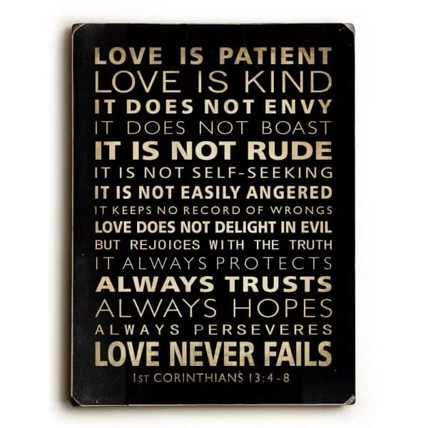 ArteHouse "Love is Patient" by Nancy Anderson 9 x 12 in. Solid Wood Wall Art Sign