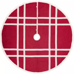 VHC Brands 60 in. Red Margot Farmhouse Christmas Tree Skirt with Diamond Cut Lace thumbnail 1