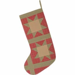 VHC Brands 20 in. Red Dolly Star Primitive Christmas Patchwork Cotton Stocking thumbnail 2