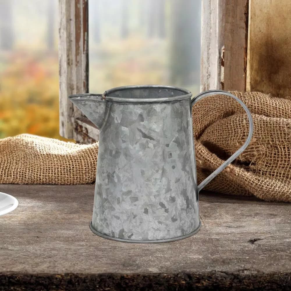 Stonebriar Collection 7 in. Antique Galvanized Metal Jug - Farmhouse Style Decorative Pitcher