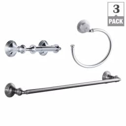 KOHLER Devonshire 3-Piece Bathroom Hardware Set - Towel Bar, Ring, and Toilet Paper Holder in Polished Chrome thumbnail 2