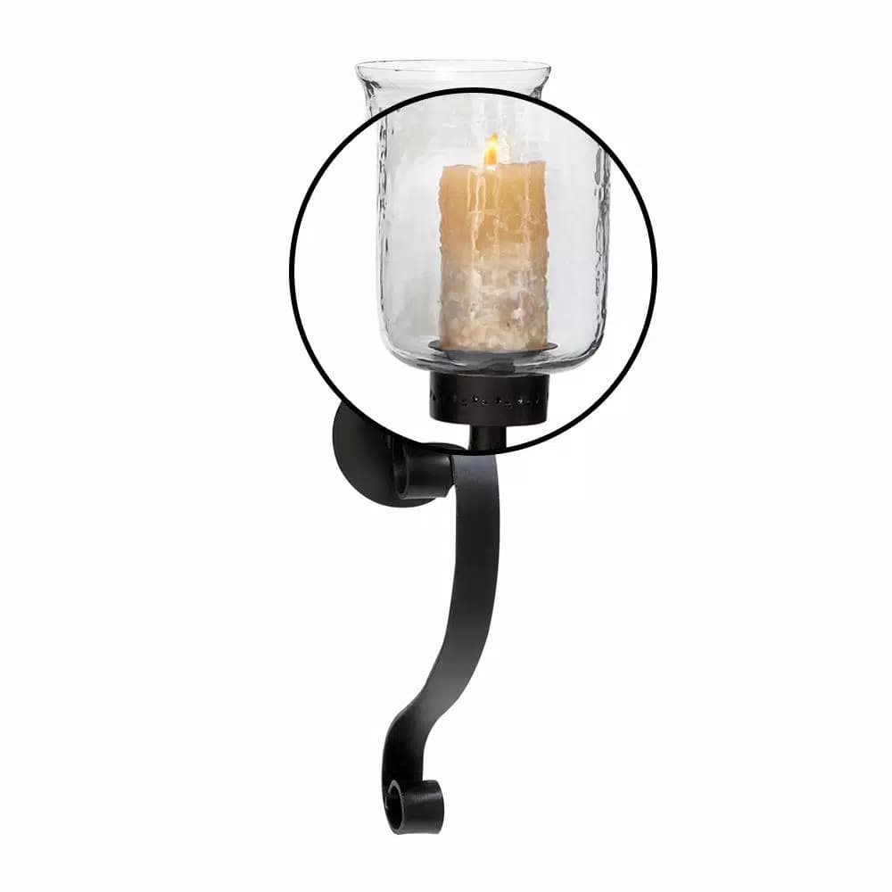 LITTON LANE 27 in. Wrought Iron Candle Sconce with Clear Glass Hurricane Holder, Black