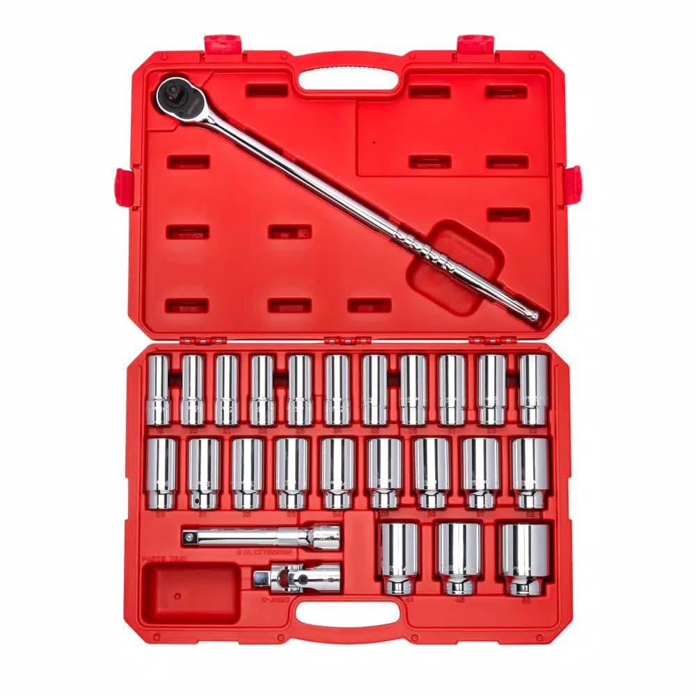 TEKTON 3/4 in. Drive Deep 6-Point Metric Socket and Ratchet Set, 19 mm to 50 mm (27-Piece)