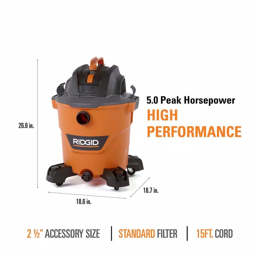 RIDGID 12 Gal. NXT 5.0 Peak HP Wet/Dry Shop Vacuum with 2.5 in. Locking Accessories