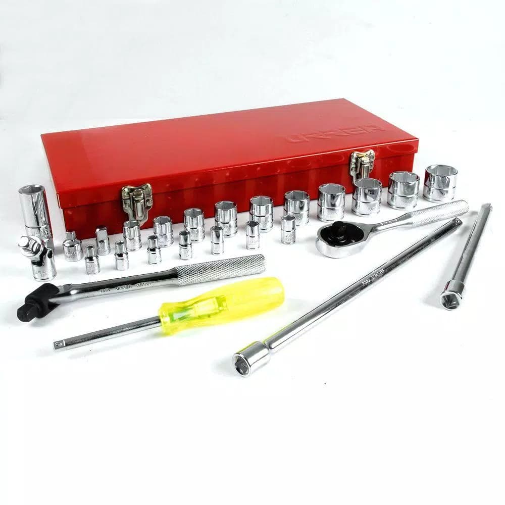 URREA 26-Piece 1/4 in. & 3/8 in. Drive 6-Point Hand Socket and Accessories Set