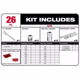 Milwaukee 26-Piece 1/4 in. Drive SAE Ratchet and Socket Set thumbnail 2
