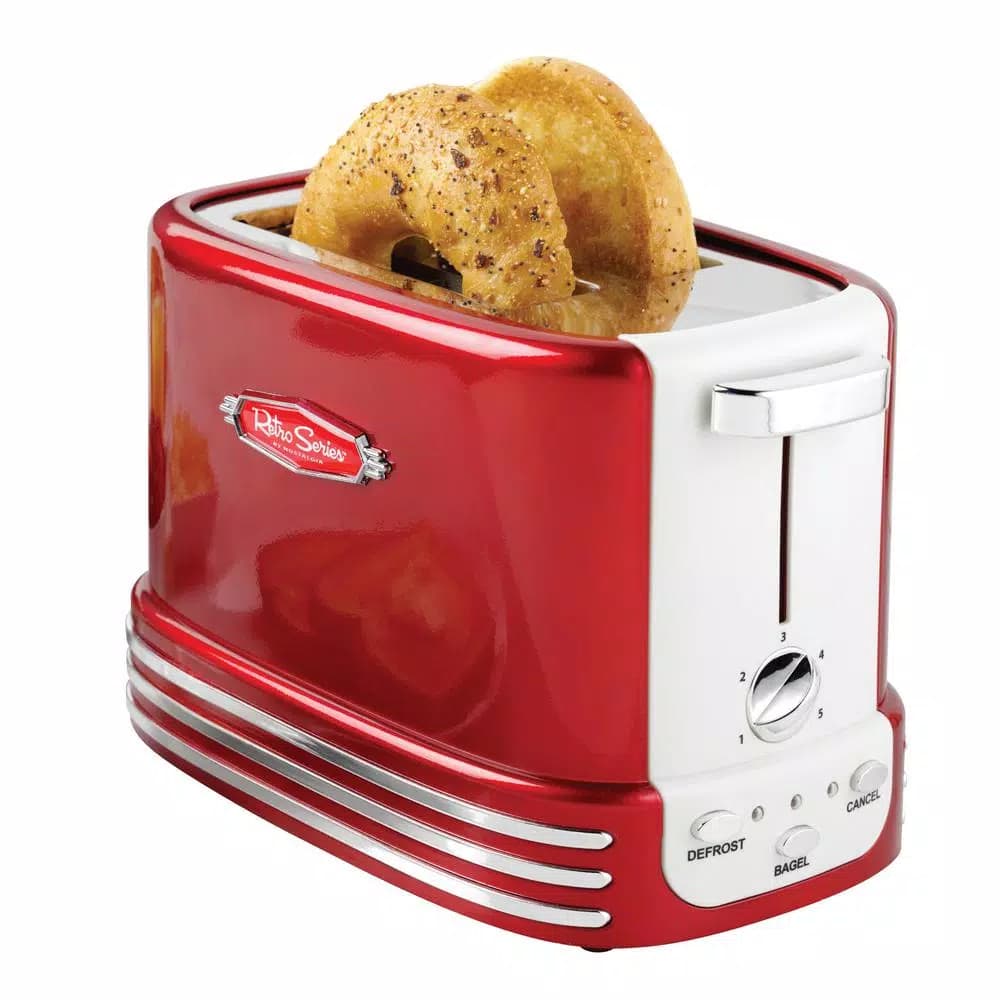 Nostalgia Retro Series 2-Slice Wide Slot Bagel Toaster, Red