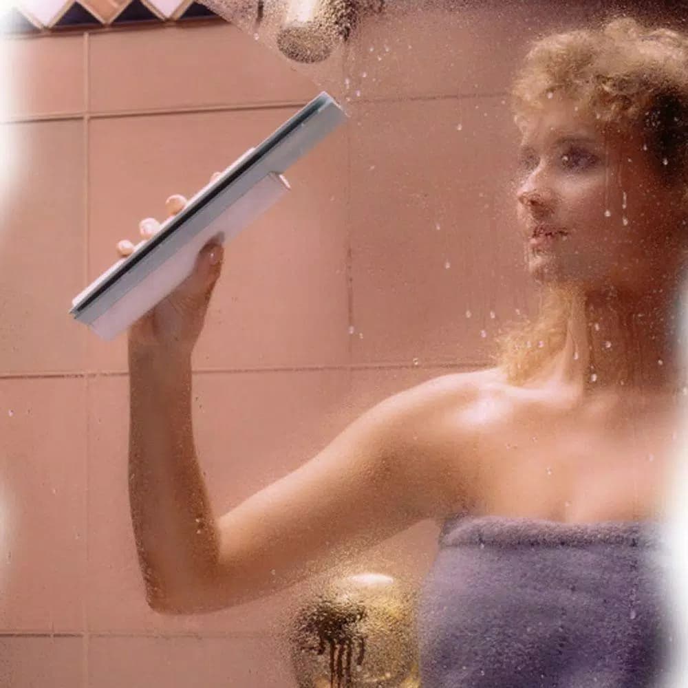 Cler'et Classic Dual Bladed Shower Squeegee for Tile and Marble, White with Aqua Trim