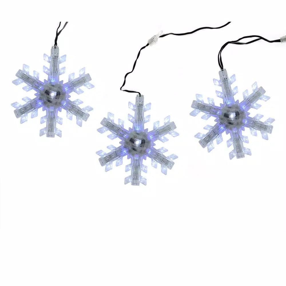 Northlight 3-Light Cascading Blue and White LED Snowflake Christmas Lights, 18.1 ft Total Length