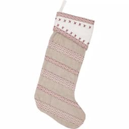 VHC Brands 20 in. Liv Pebble Grey Traditional Nordic Christmas Stocking - Cotton and Felt thumbnail 1