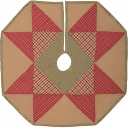 VHC Brands 21 in. Dolly Star Natural Tan Primitive Christmas Tree Skirt, Cotton Patchwork thumbnail 1
