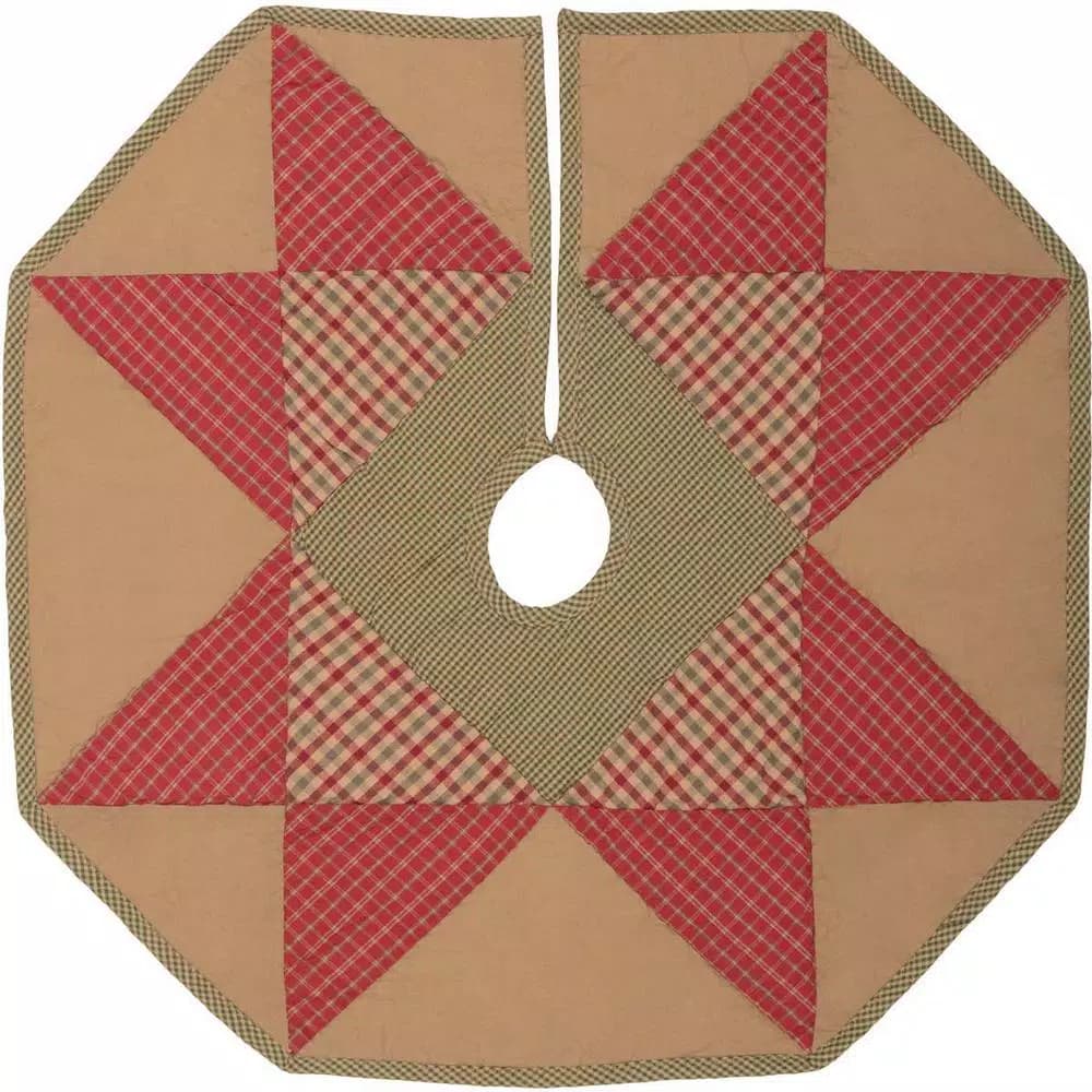 VHC Brands 21 in. Dolly Star Natural Tan Primitive Christmas Tree Skirt, Cotton Patchwork