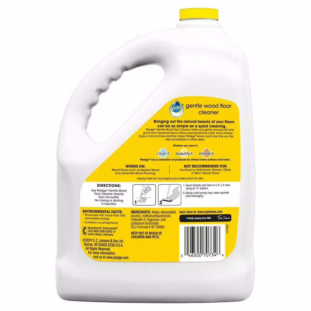 Pledge Gentle Wood Floor Cleaner, Lemon Scent, 128 oz