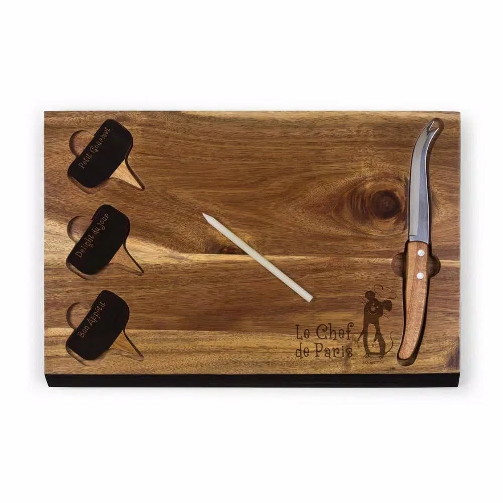 TOSCANA Ratatouille Delio 15 in. Acacia Wood Cheese Board and Tools Set