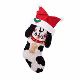 Glitzhome 22 in. Hooked 3D Dog Christmas Stocking - Red, White, and Black Spotted Dog Holiday Decor thumbnail 1