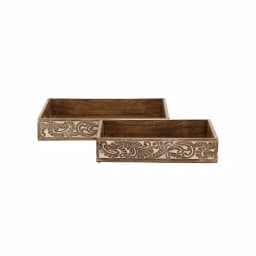 LITTON LANE Walnut Brown Vine and Leaf Decorative Wooden Trays, Set of 2 thumbnail 3