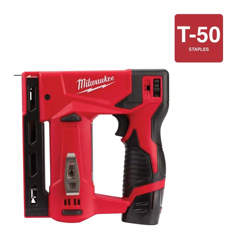 Milwaukee M12 12V Lithium-Ion Cordless Jig Saw and 3/8 in. Crown Stapler Combo Kit with 2.0Ah Battery and Charger