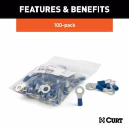 CURT Ring Terminals, 16-14 AWG Wire Gauge, 1/4 in Stud Size, Blue, 100-Pack thumbnail 3
