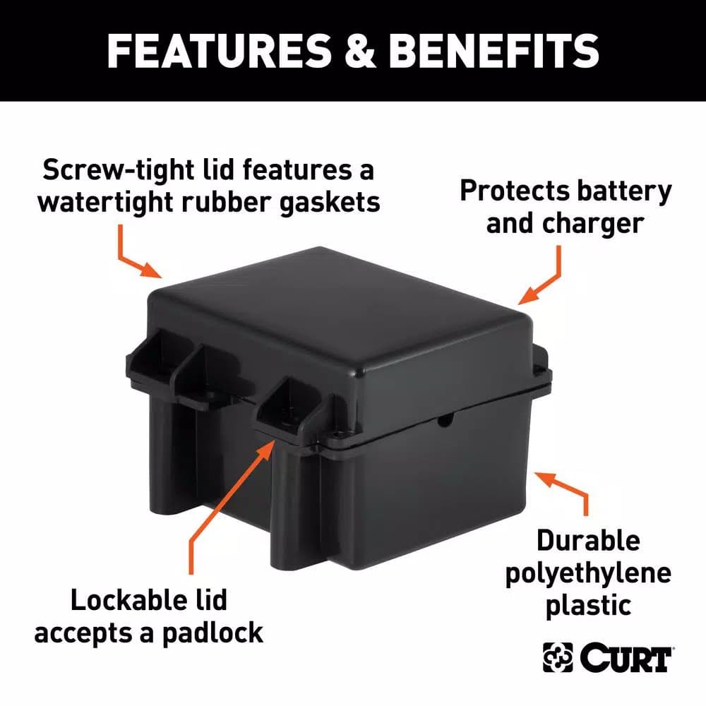 CURT Watertight Breakaway Battery Case - 5" x 3-3/8" x 3-3/4" Replacement Battery Box