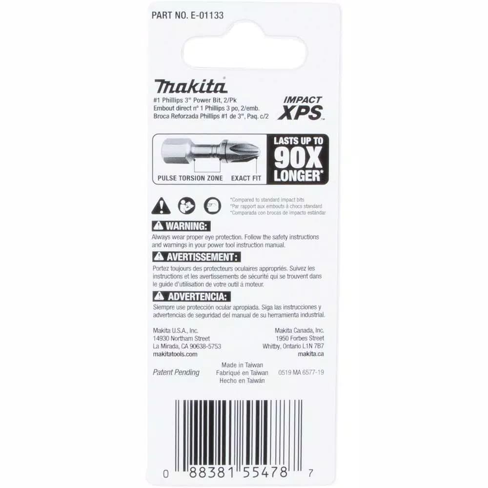 Makita ImpactXPS #1 Phillips 3 in. Power Bits, 2-Pack
