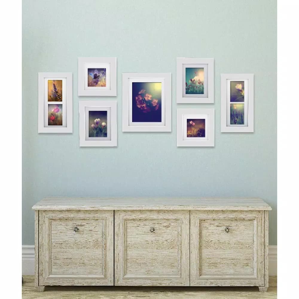 Pinnacle Gallery Perfect 7-Piece White Wood Picture Frame Set with Matted Openings
