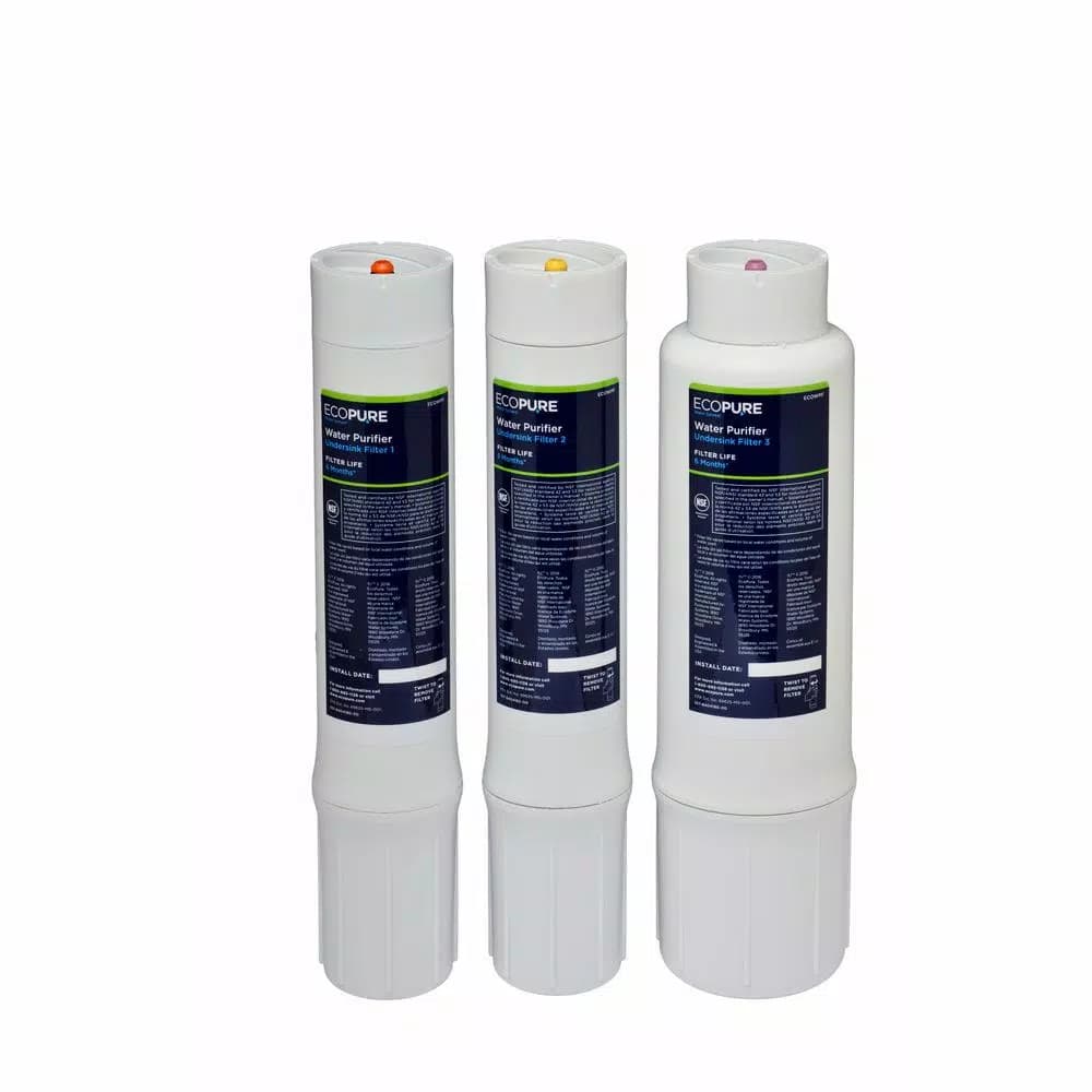 EcoPure Under Sink Water Purifier System with 3-Stage Carbon Block Filtration and Chrome Faucet