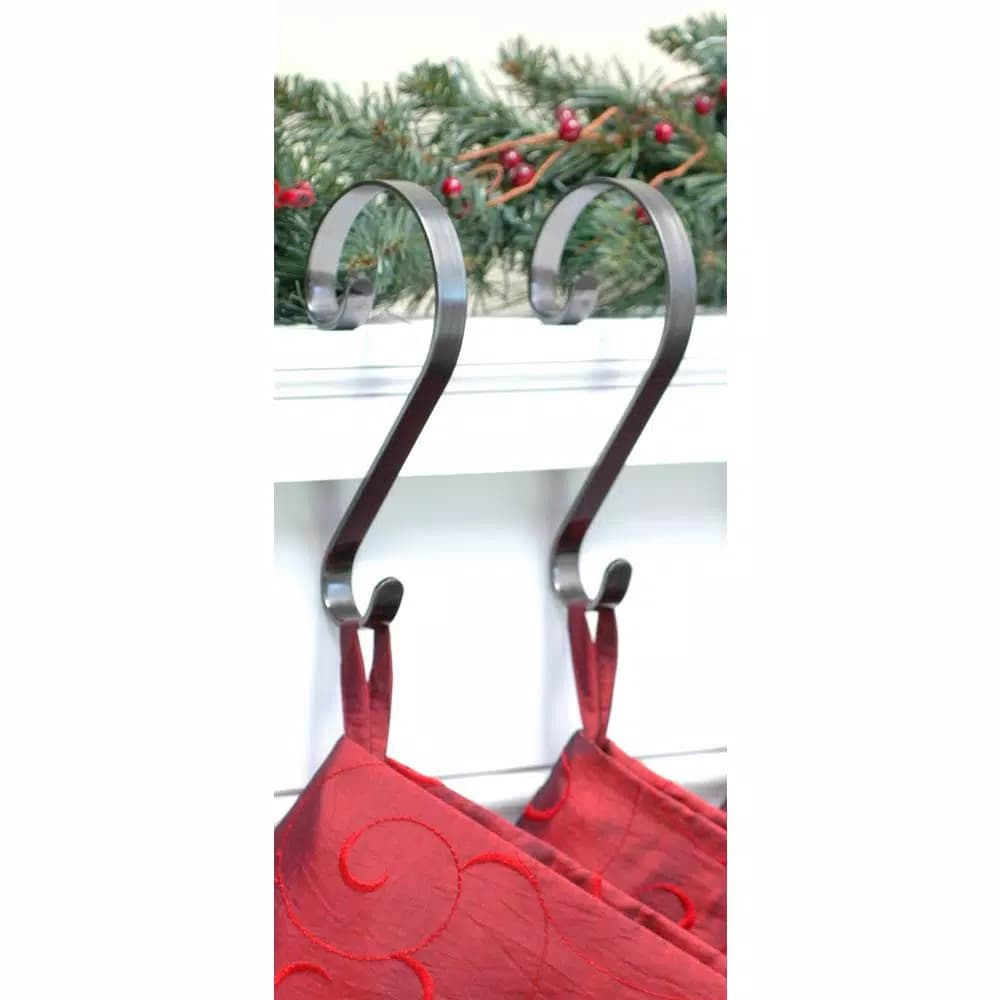 Haute Decor Stocking Scrolls Steel Stocking Holders in Pewter (2-Pack)