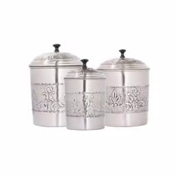 Old Dutch Victoria 3-Piece Antique Pewter Embossed Steel Canister Set thumbnail 1