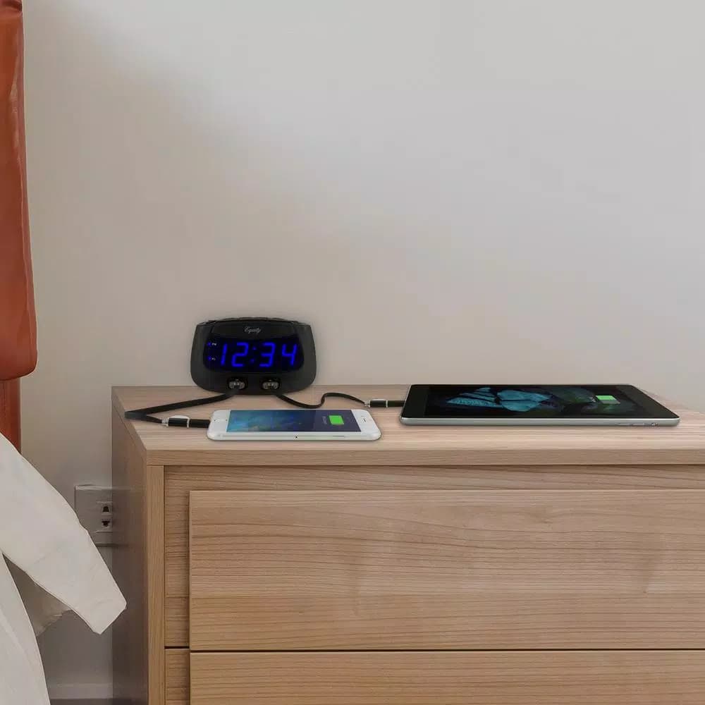 Equity by La Crosse Blue LED Dual USB Digital Alarm Clock with Adjustable Dimmer