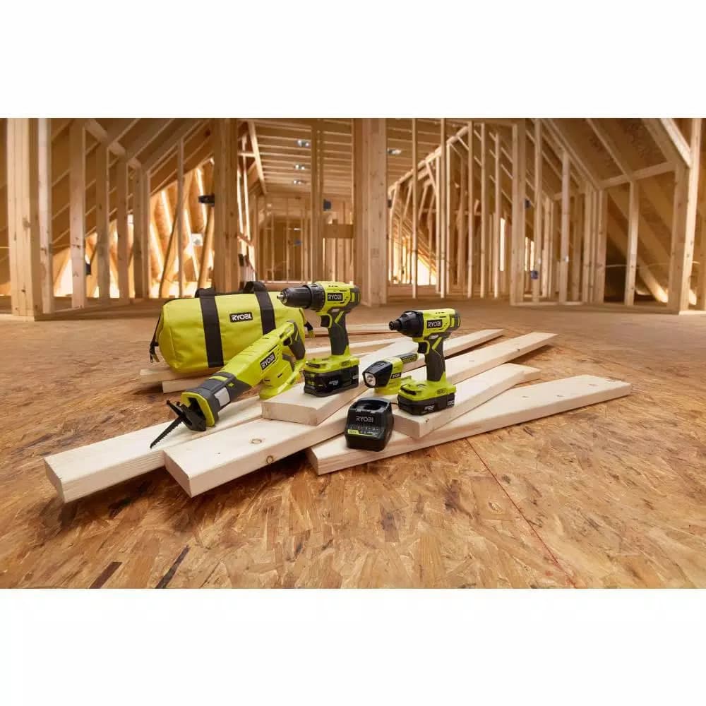RYOBI 18V ONE+ Cordless 4-Tool Combo Kit with 70-Piece Bonus Impact Rated Driving Kit
