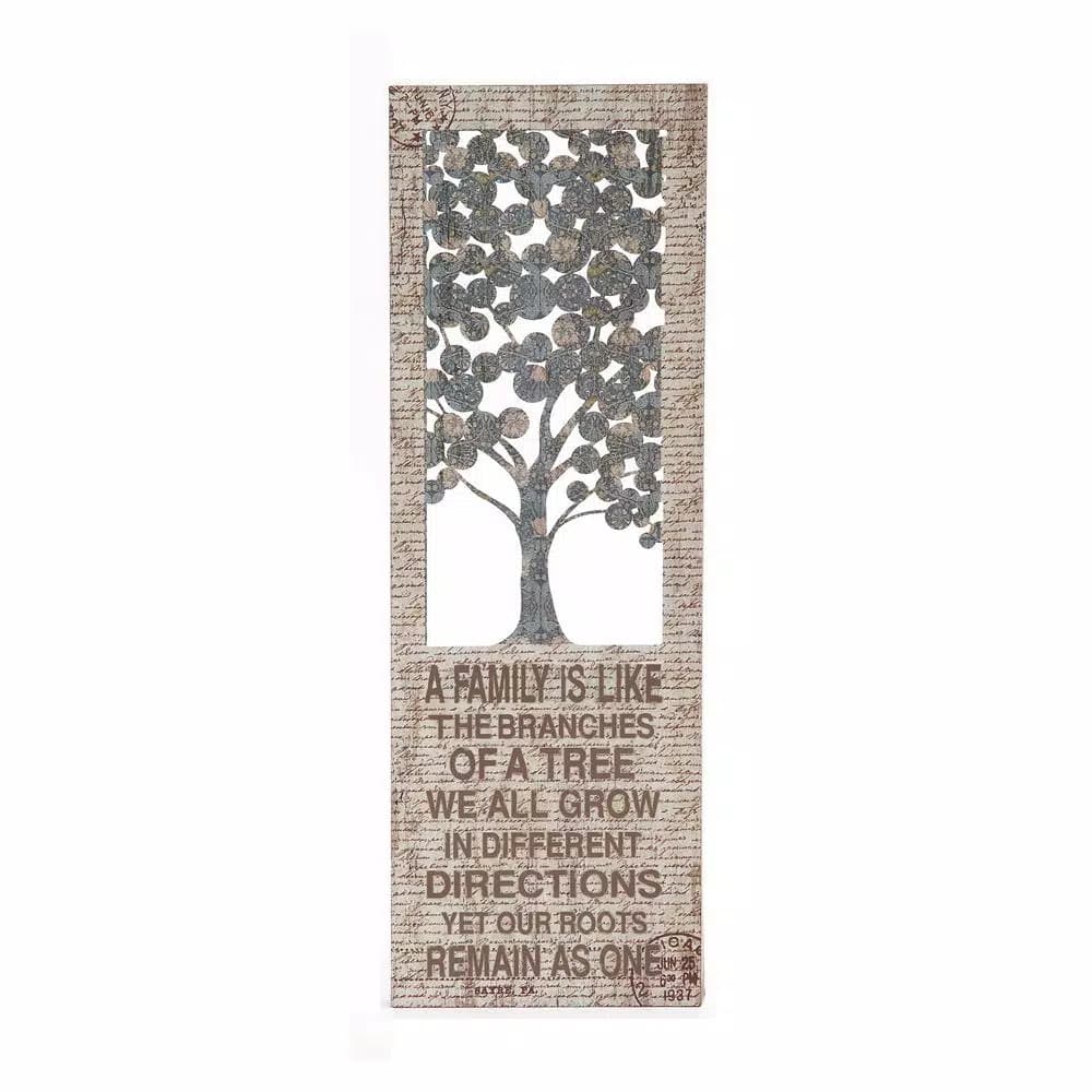 LITTON LANE 12 x 36 in. Shabby Chic Family Branches Inspirational Quote Wall Decor, Rustic Abstract Tree Art