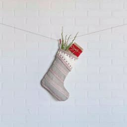 VHC Brands 15 in. Liv Pebble Grey Traditional Christmas Stocking with Nordic Trim thumbnail 2