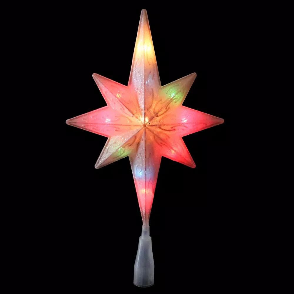 Northlight 11 in. Frosted Bethlehem Star Christmas Tree Topper with Multi-Color Lights and Gold Scrolling Design