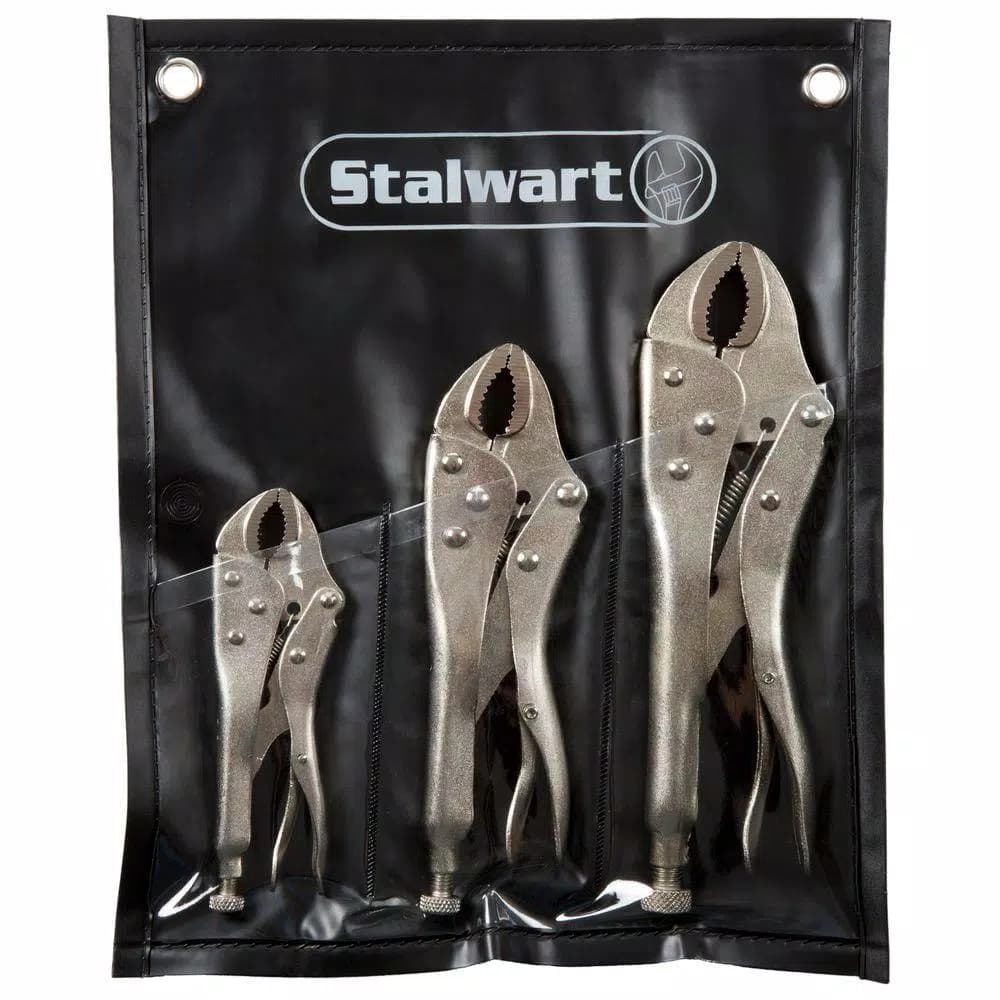 Stalwart 3-Piece Locking Plier Set with Storage Pouch, 10 in.