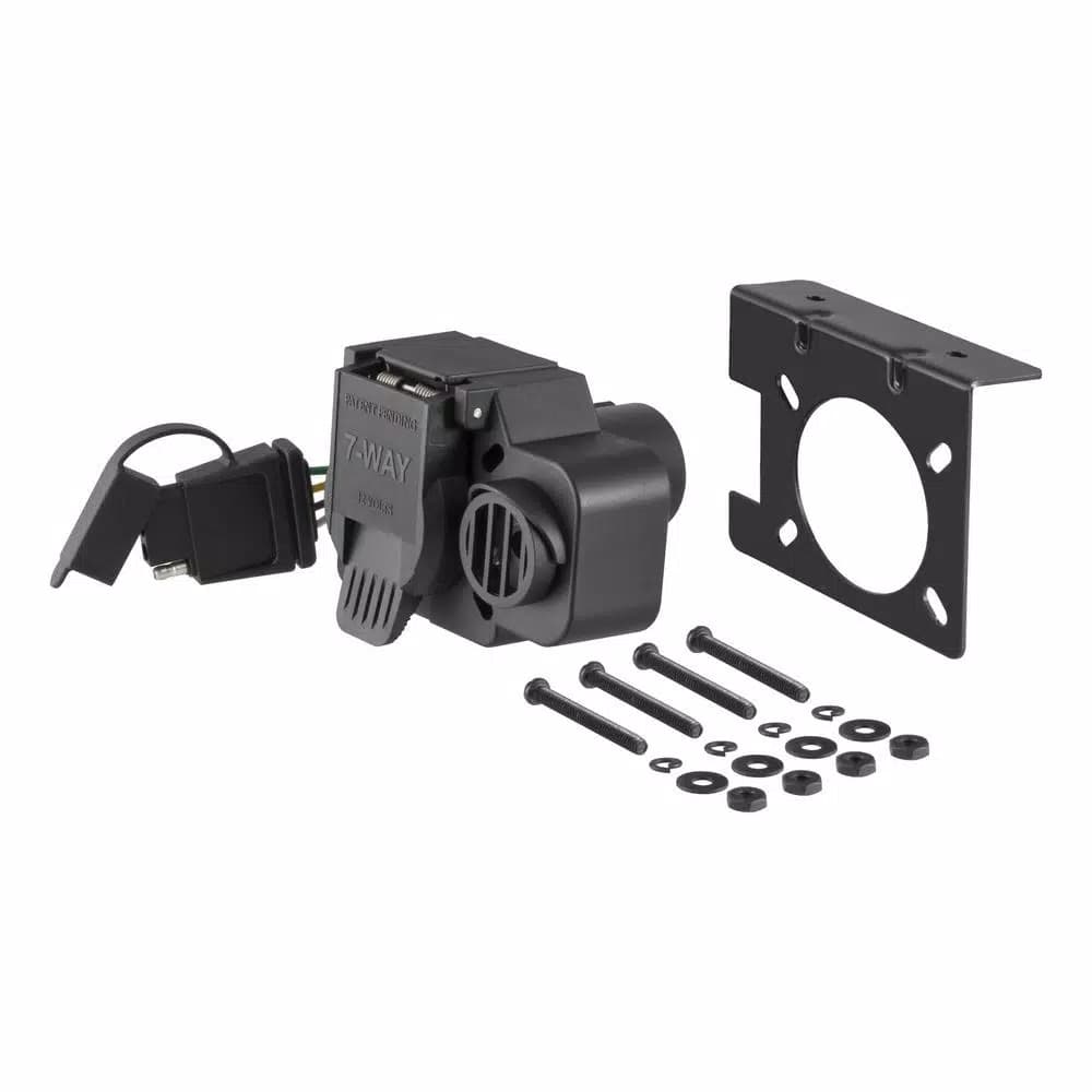 CURT Dual-Output 7-Way RV Blade & 4-Way Flat Trailer Wiring Connector with Backup Alarm (Plugs into USCAR)